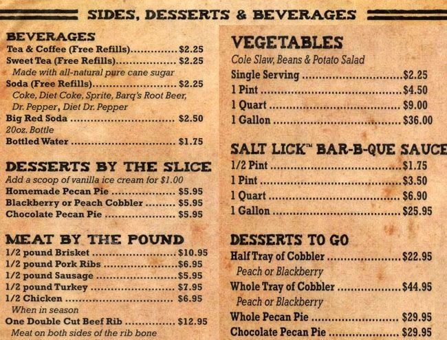 Salt lick menu