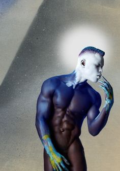 Young boy nude with body paint